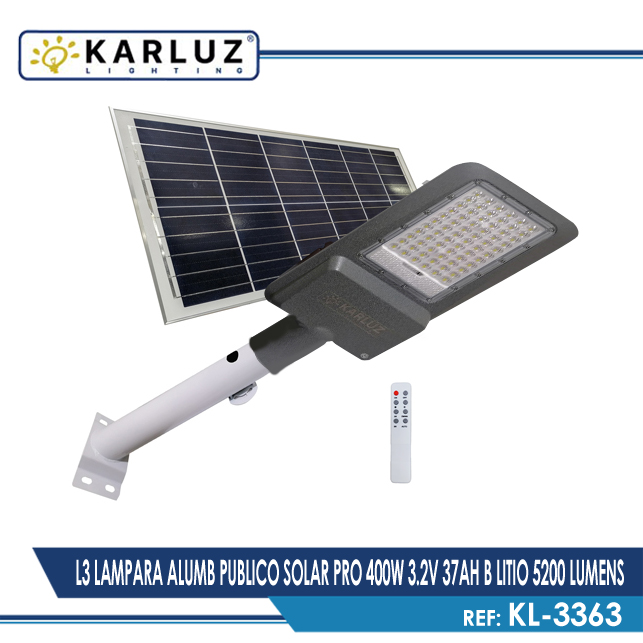 Lampara Alumb Publico Solar Pro 400w 3.2v 37ah B Litio 5200 Lumens | Karluz